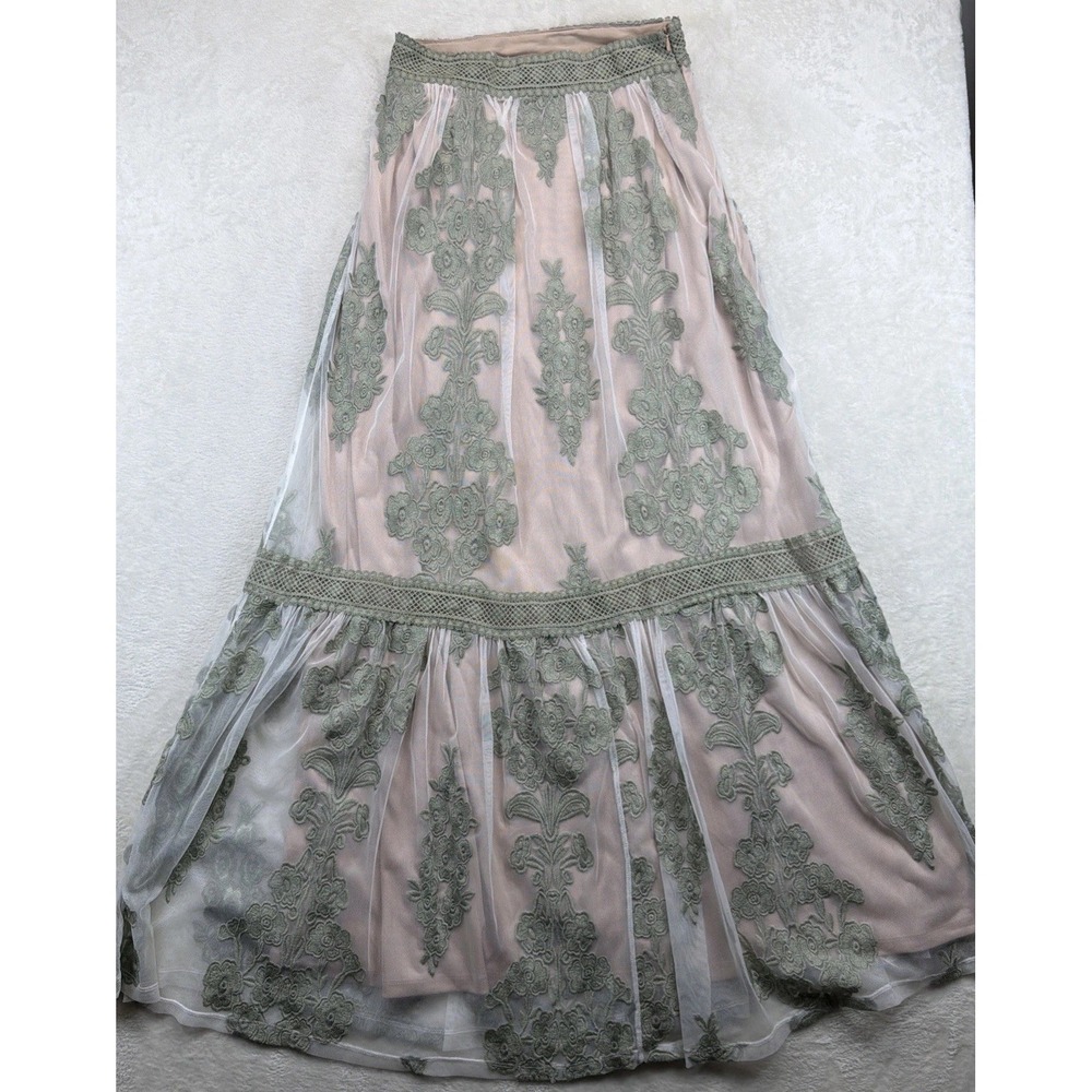 Altar'd State Arissa Skirt Womens M Pink Green Floral Embroidered Maxi Boho